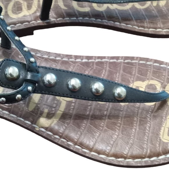 EUC | Sam Edelman | Gigi | Black Leather | Gold Studded Thong Sandal | Size: 10 - Picture 6 of 14